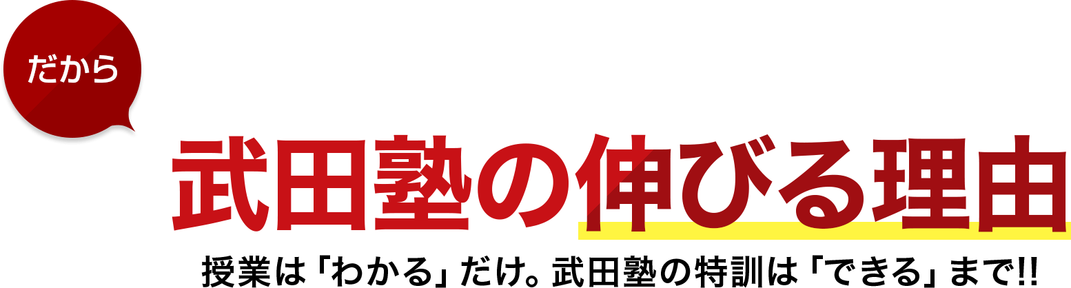 だから 武田塾の伸びる理由 授業は「わかる」だけ。武田塾の特訓は「できる」まで!!